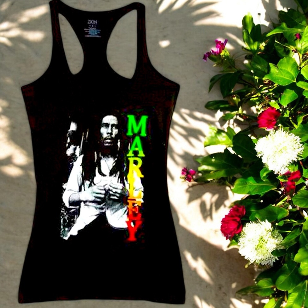 Zion Rootswear Women's Black Bob Marley Rasta Racerback Tank Top - Picture 3 of 12